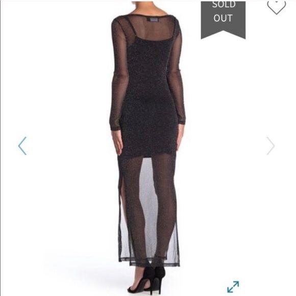 MINKPINK In the Night Black Sheer Sparkle Mesh Midi Dress Over Slip Dress XS NWT - Picture 2 of 16